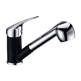 Carysil Table Mounted Pull-Out Kitchen Sink Mixer ALA01508 with Extractable Hand Shower Spout in Chrome + Nera Finish