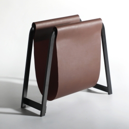 Classic Collection Leather & Iron Magazine Holder