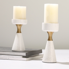 Luminous Serenity White Marble & Aluminum Candle Holder