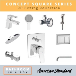 American Standard CP Fittings Bundle Concept Square Series Chrome Finish with 8 Inches Rain Shower AS 002
