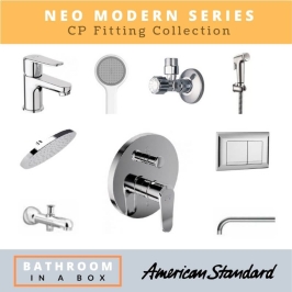 American Standard CP Fittings Bundle Neo Modern Series Chrome Finish with 8 Inches Rain Shower AS 001