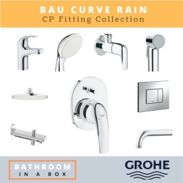 Grohe CP Fittings Bundle Baucurve Series Chrome Finish with 8 Inches Rain Shower GRO 004