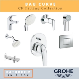 Grohe CP Fittings Bundle Baucurve Series Chrome Finish with 4 Inches Regular Shower GRO 003