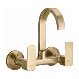 Lustre Wall Mounted Regular Kitchen Sink Mixer Ruby F1005501BA with Swinging Spout in Antique Brass Finish