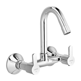 Cera Wall Mounted Regular Kitchen Sink Mixer Victor F1015501 with Swinging Spout in Chrome Finish