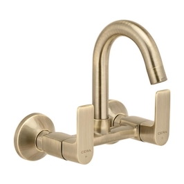 Lustre Wall Mounted Regular Kitchen Sink Mixer Chelsea F1016501BA with Swinging Spout in Antique Brass Finish