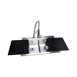 Futura Stainless Steel Sink Sink with Lid DOUBLE BOWL FS 3320 GS ( 33 x 20 inches ) - Brush