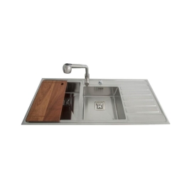 Futura Stainless Steel Sink Intelligent Series DOUBLE BOWL WITH DRAIN BOARD FS 4720 IS ( 47 x 20 inches ) - Brush
