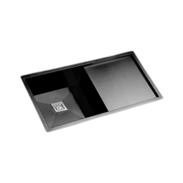 Kaff Stainless Steel Sink Carra Series SINGLE BOWL WITH DRAIN BOARD KSBL 850 SBD R10 ( 24 x 18 inches ) - Black Satin
