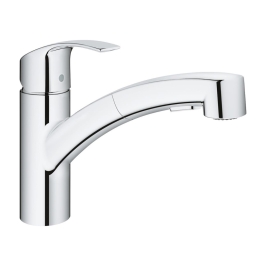 Grohe Table Mounted Pull-Out Kitchen Sink Mixer Eurosmart M30305000 with Extractable Hand Shower Spout in Chrome Finish