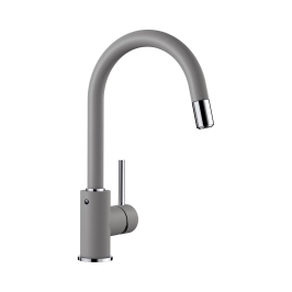 Hafele Table Mounted Pull-Down Kitchen Sink Mixer Blanco MIDA-S with Extractable Hand Shower Spout in Alu Metallic Finish