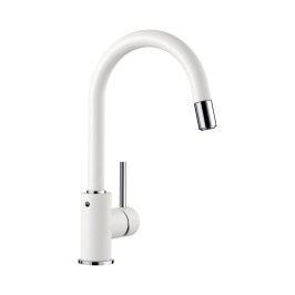 Hafele Table Mounted Pull-Down Kitchen Sink Mixer Blanco MIDA-S with Extractable Hand Shower Spout in White Finish