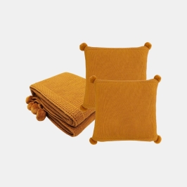 Chunky Jersey Mustard Throw & Cushion Cover Set (16 in x 16 in)