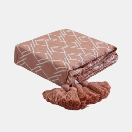 Gianna Dusty Coral & Natural Cotton Knitted Throw Blanket (50 in x 60 in)