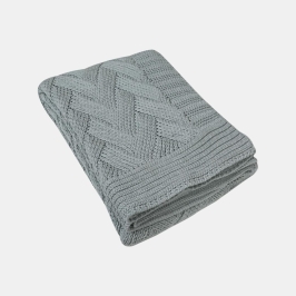 Herringbone Light Grey Cotton Knitted Throw Blanket (50 in x 66 in)