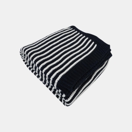 Striped Jersey Black & White Cotton Knitted Throw Blanket (50 in x 66 in)
