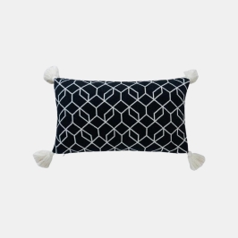 Trellis Black Base & Natural Cotton Knitted Decorative Cushion Cover (12 in x 20 in)