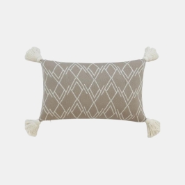 Trellis Stone & Natural Cotton Knitted Decorative Cushion Cover (12 in x 20 in)