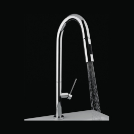 Hafele Table Mounted Pull-Down Kitchen Sink Mixer SLIM with Extractable Hand Shower Spout in Brushed Chrome Finish