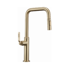Simoll Table Mounted Pull-Out Kitchen Sink Mixer Abby SM-1646 with Extractable Hand Shower Spout in Brushed Gold Finish