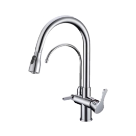 Simoll Table Mounted Pull-Down Kitchen RO + Sink Mixer Aquapure SM-2615 with Extractable Hand Shower Spout in Chrome Finish