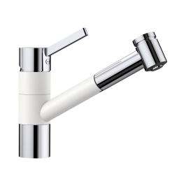 Hafele Table Mounted Pull-Out Kitchen Sink Mixer Blanco TIVO-S with Extractable Hand Shower Spout in White Finish