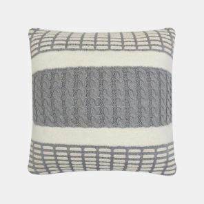 Braided Line Jersey Grey and white Cotton Knitted Decorative Cushion Cover (20 in x 20 in)
