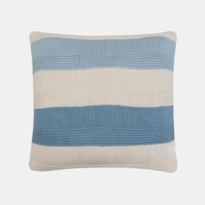 Classic Big Stripes Sky Blue and White Cotton Knitted Decorative Cushion Cover (20 in x 20 in)