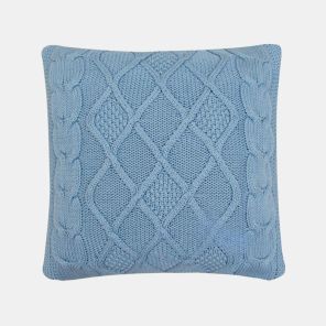 Classic Diamond Sky Blue Cotton Knitted Decorative Cushion Cover (20 in x 20 in)