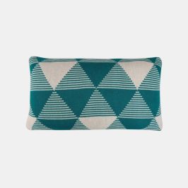 Acel Triangles Rectangle Slate Green & Natural Cotton Knitted Decorative Cushion Cover (50 in x 66 in)