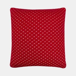 Check knit Red & White Cotton Knitted Decorative Cushion Cover (20 in x 20 in)