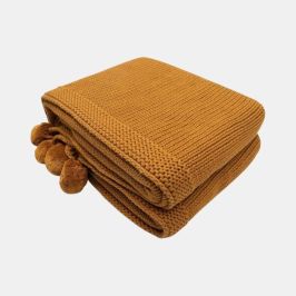 Chunky Jersey Mustard Cotton Knitted Throw Blanket (50 in x 60 in)