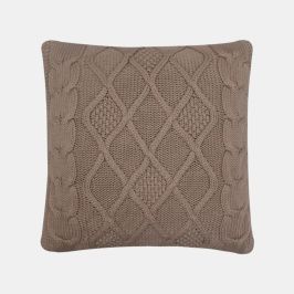 Classic Diamond Brown Cotton Knitted Decorative Cushion Cover (20 in x 20 in)