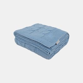Classic Sky Blue Cotton Knitted Throw Blanket (50 in x 66 in)