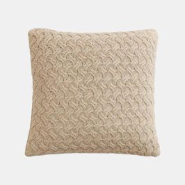 Criss Cross Light Beige Melange Cotton Knitted Decorative Cushion Cover (18 in x 18 in)