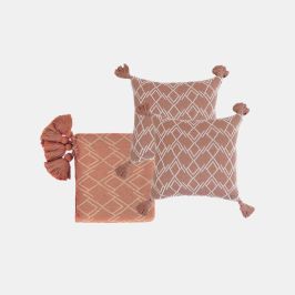 Gianna Dusty Coral & Natural Throw & Cushion Cover Set (18 in x 18 in)