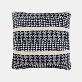 Hounds Tooth Royal Blue & Grey Cotton Knitted Decorative Cushion Cover (20 in x 20 in)