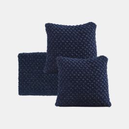 Popcorn Navy With Silver Lurex Throw & Cushion Cover Set (18 in x 18 in)