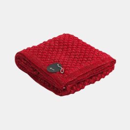 Popcorn Red & Golden Metallic Cotton Knitted Throw Blanket (50 in x 60 in)