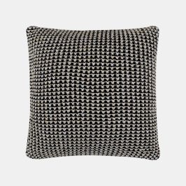 Spiral Black & White Cotton Knitted Decorative Cushion Cover (20 in x 20 in)