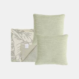 Tropical Mint, Green & Natural Throw & Cushion Cover Set (16 in x 16 in)